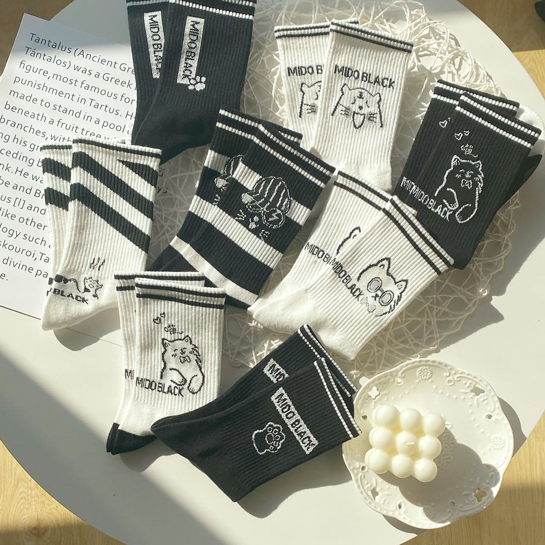 Black And White Socks In Women's Socks Autumn And Winter