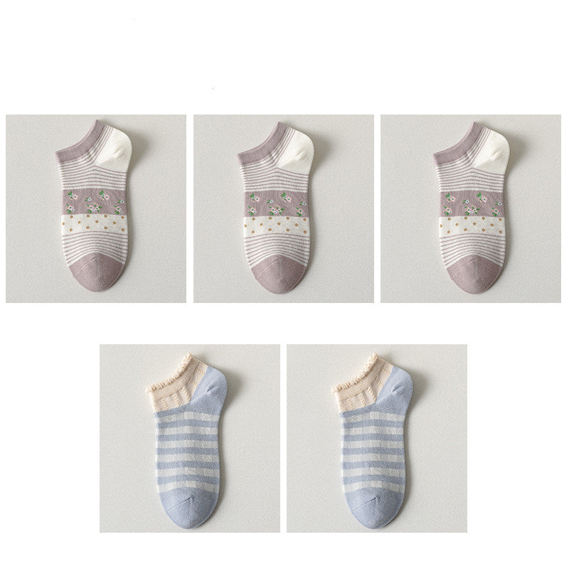 Purple Blue Women's Socks Spring And Summer Shallow Mouth Low Cut Short Socks