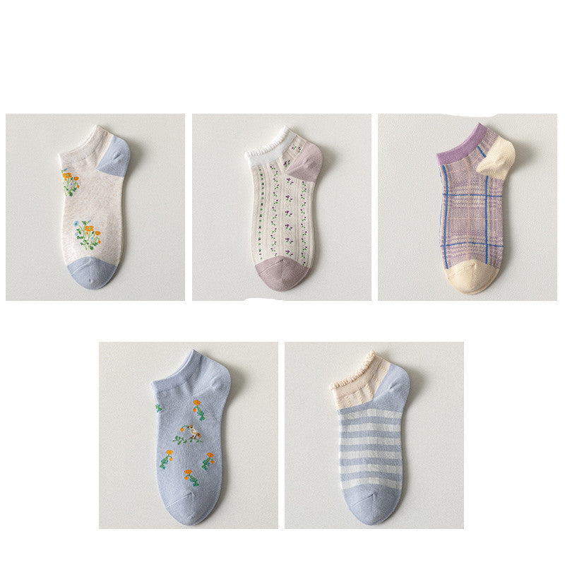 Purple Blue Women's Socks Spring And Summer Shallow Mouth Low Cut Short Socks