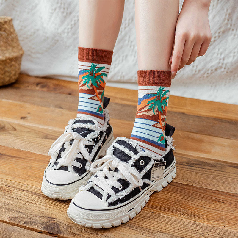 Socks Female Tube Socks Black and White Cartoon