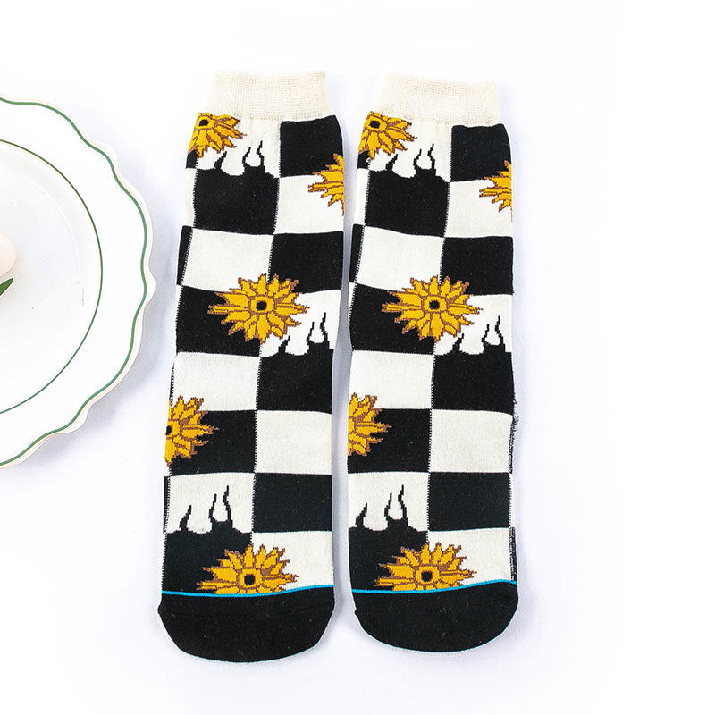 Socks Female Tube Socks Black and White Cartoon