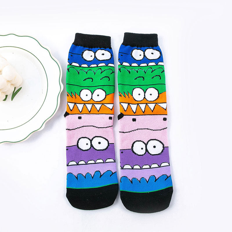Socks Female Tube Socks Black and White Cartoon