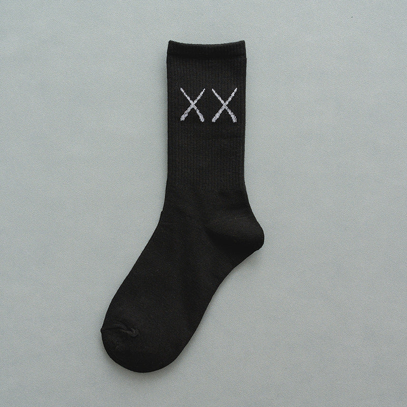 Black And White Solid Color Socks, Women's Tube Socks, Sports Cotton Socks Stockings