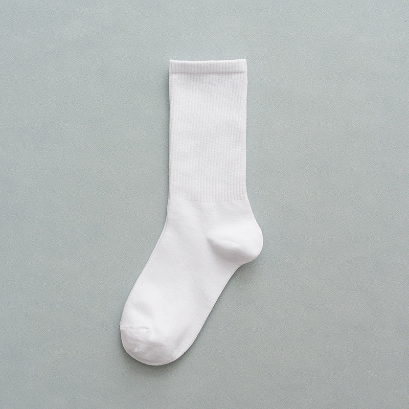 Black And White Solid Color Socks, Women's Tube Socks, Sports Cotton Socks Stockings