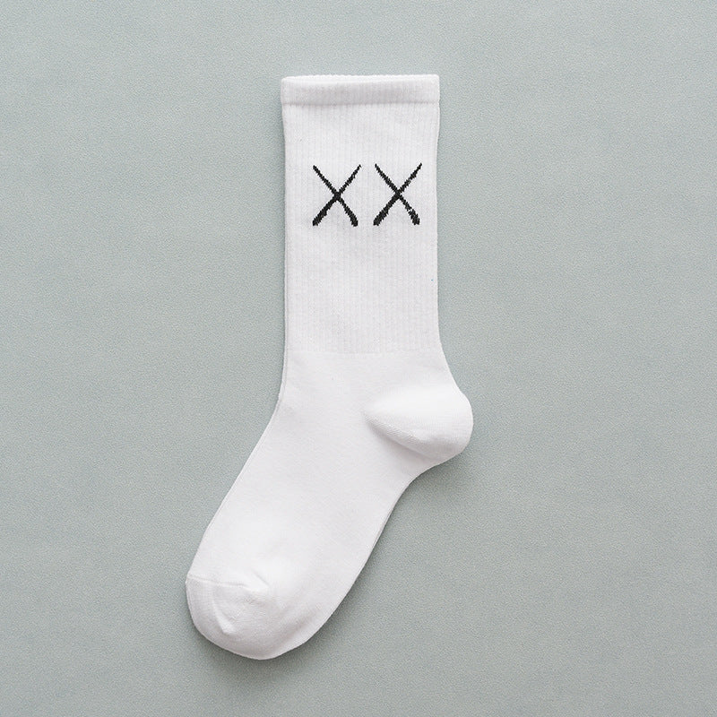 Black And White Solid Color Socks, Women's Tube Socks, Sports Cotton Socks Stockings