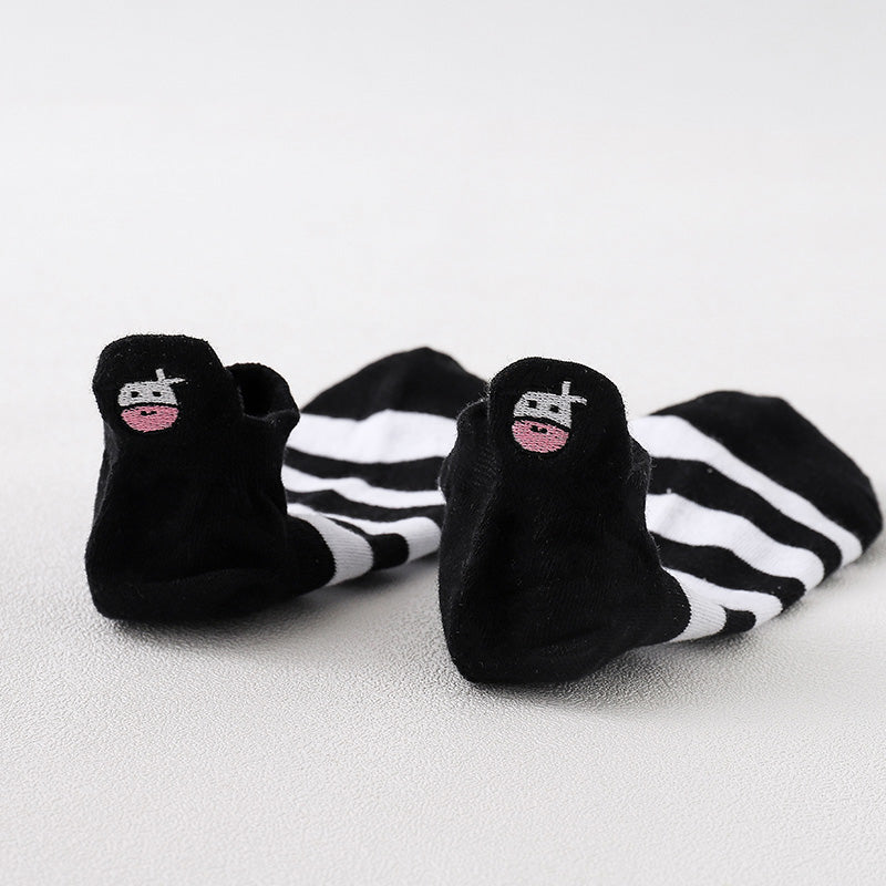 Black And White Striped Cow Socks