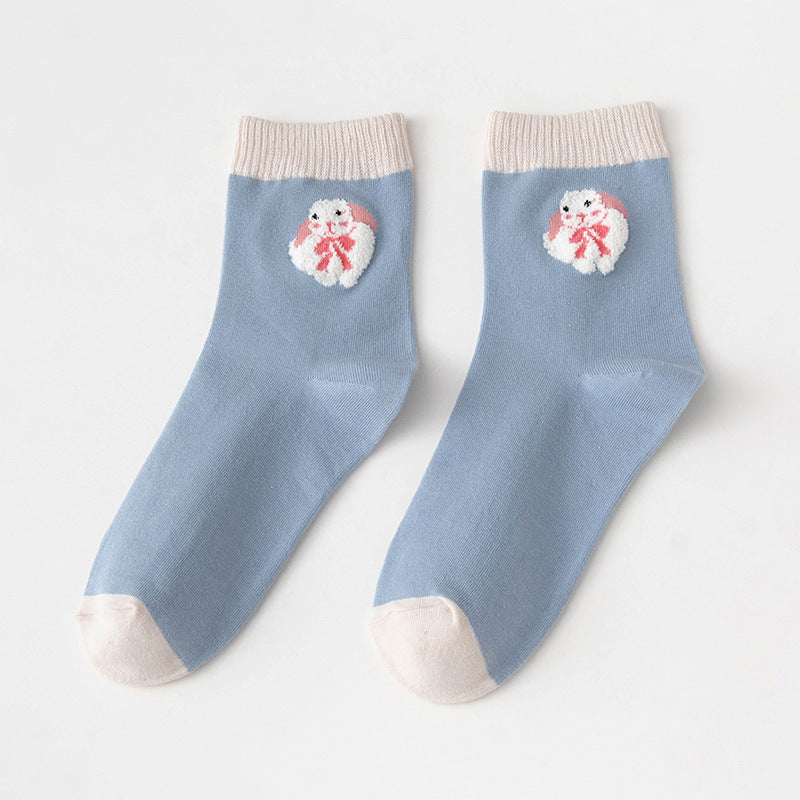 Blue Cute Rabbit Cartoon Tube Socks Cotton Socks