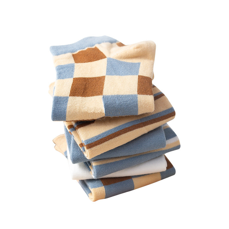 Cute Student Socks Plaid Sweet Blue Boat Socks Cotton College
