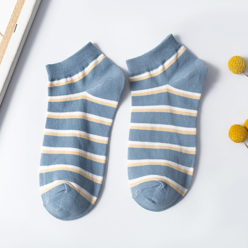 Cute Student Socks Plaid Sweet Blue Boat Socks Cotton College