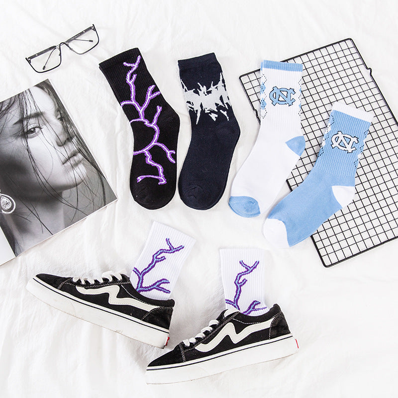 Blue And White Lightning Trend Basketball Socks