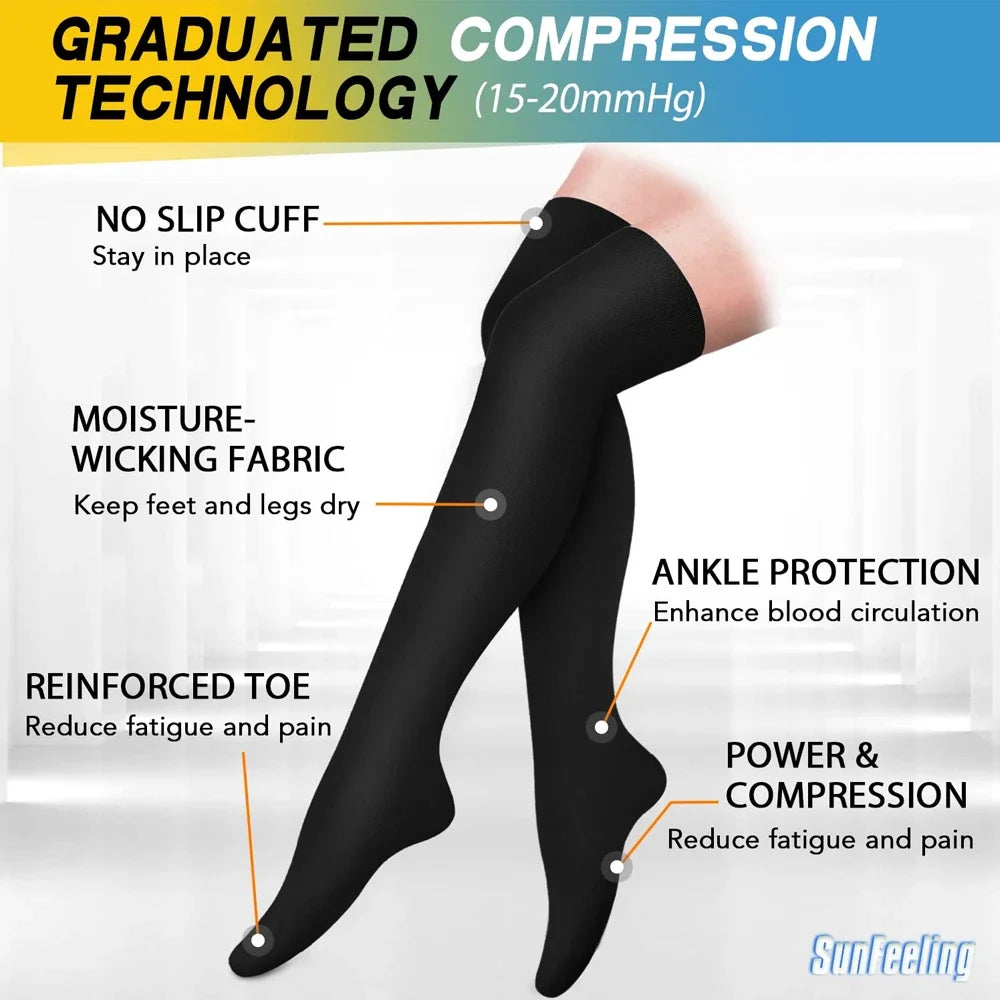 1 Pair Sports Thigh High Compression Socks for Women and Men Circulation Over The Knee-Best Support for Running, Cycling, Travel