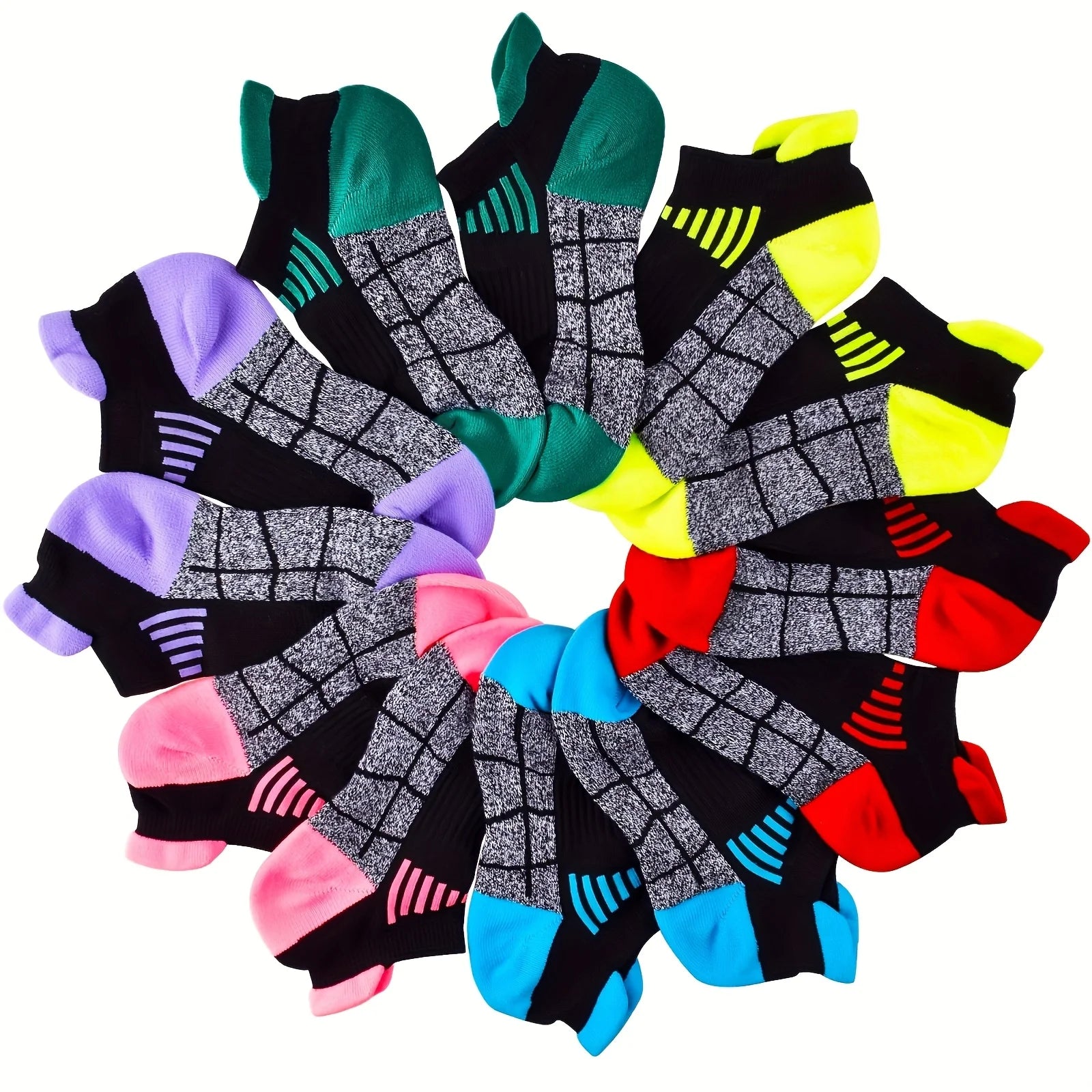 6 pairs of women's compression sports socks, made of breathable and moisture absorbing fabric, suitable for running and cycling