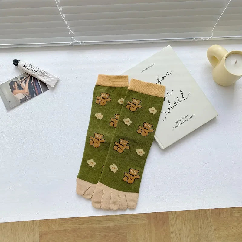 Cotton Boot Socks Women Women Autumn And Winter Five Finger Socks Pure Cotton Toe Socks Print Winter Warm Socks Christmas Gift