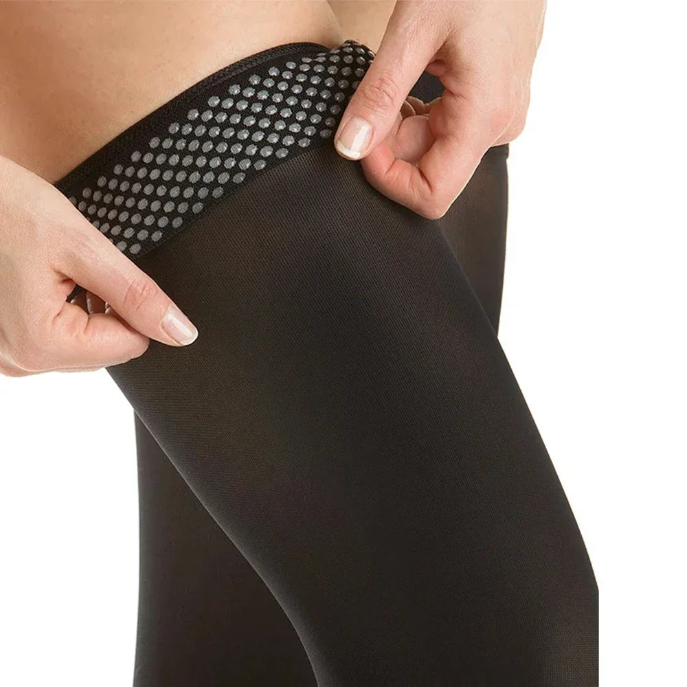 1Pair Thigh High 20-32 mmHg Compression Stocking Toeless Compression Socks for women & men circulation with Silicone Dot Band