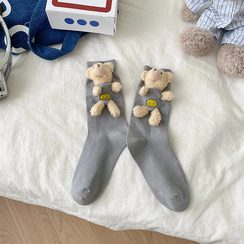 Net red socks cute bear three-dimensional doll socks accessory socks Hipster socks Solid color pile socks Dongdaemun Korean sock