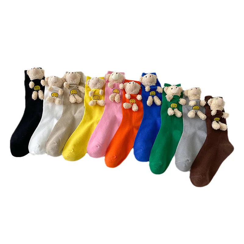Net red socks cute bear three-dimensional doll socks accessory socks Hipster socks Solid color pile socks Dongdaemun Korean sock