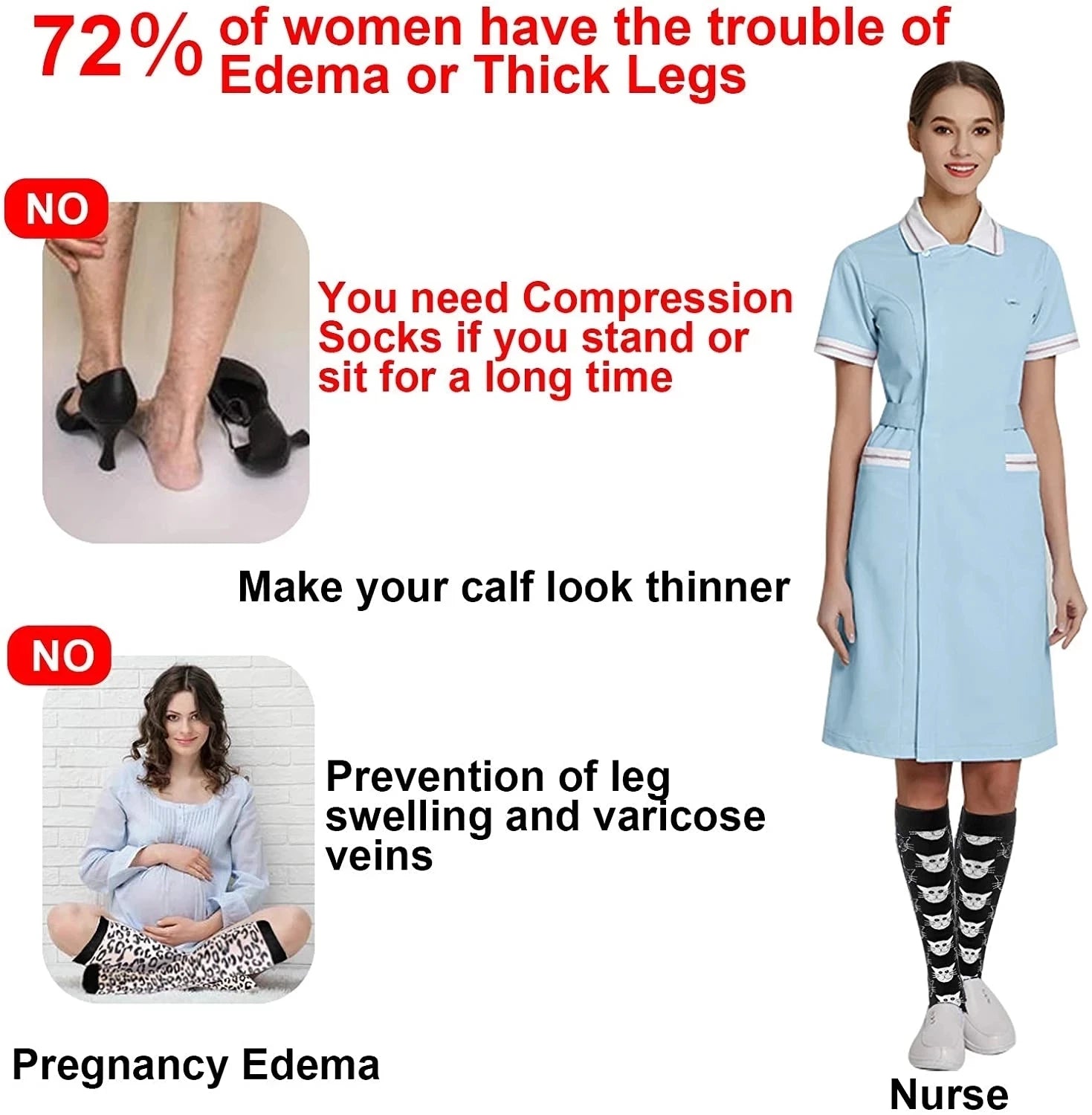 Compression Socks for Medical Prevention Varicose Veins Pregnancy Edema Blood Circulation Knee Socks S-XXL Care Gestation 1Pair