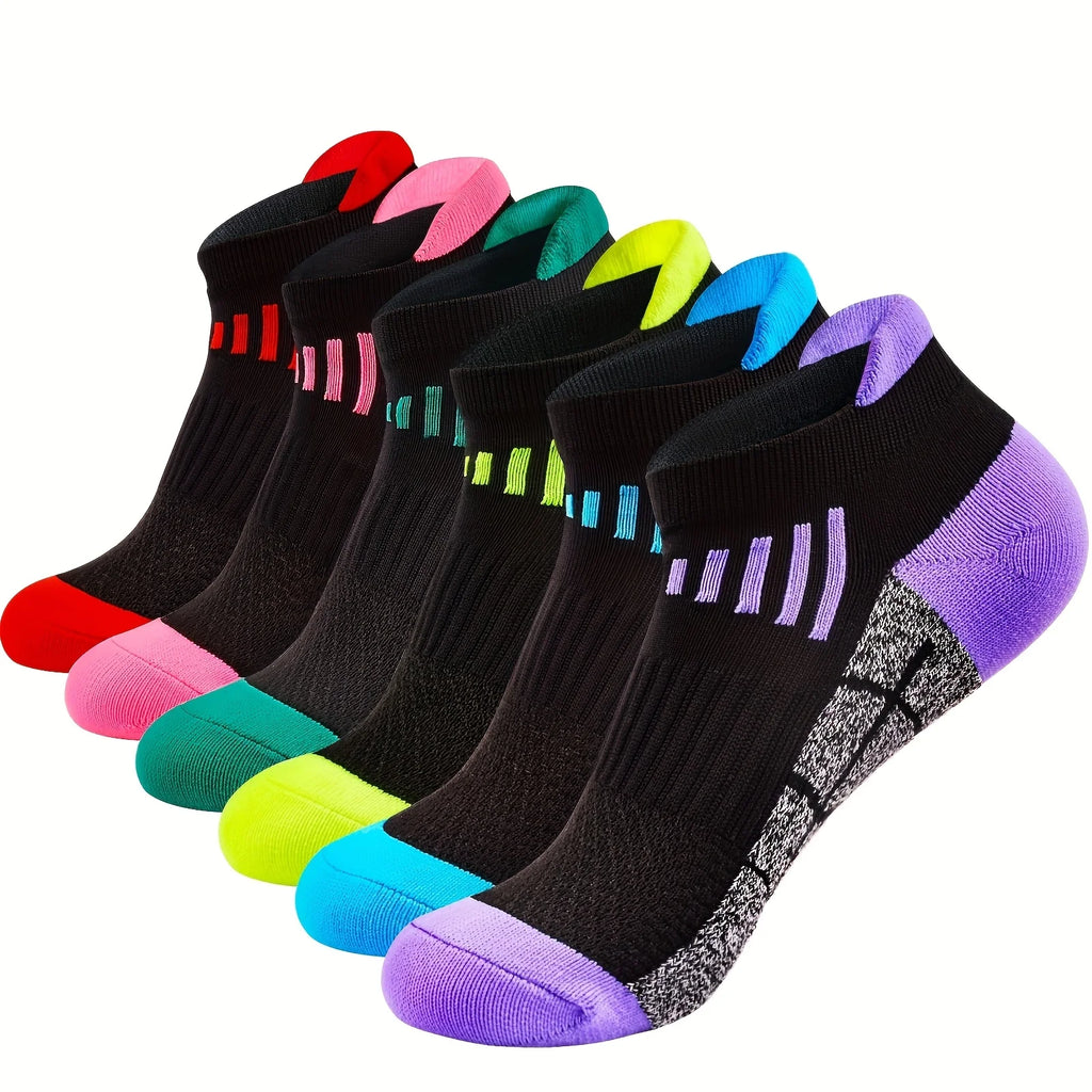 6 pairs of women's compression sports socks, made of breathable and moisture absorbing fabric, suitable for running and cycling