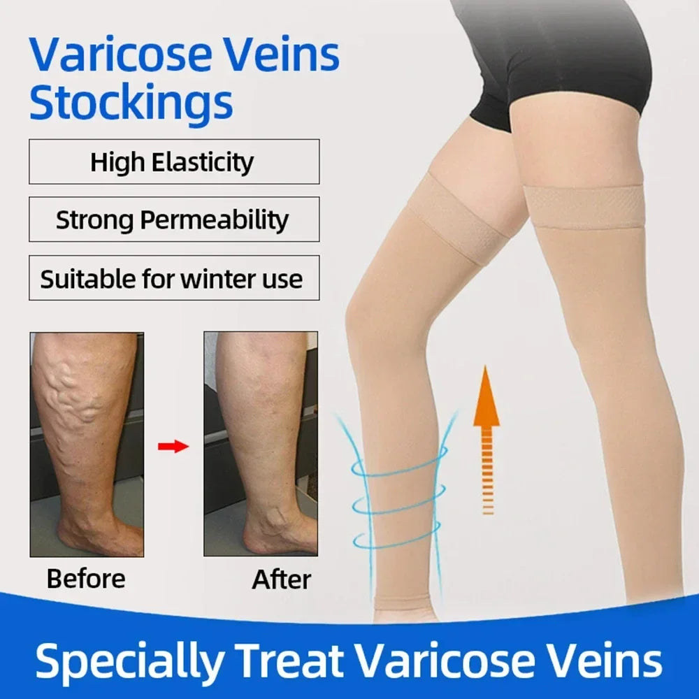 1Pair Thigh High 20-32 mmHg Compression Stocking Toeless Compression Socks for women & men circulation with Silicone Dot Band