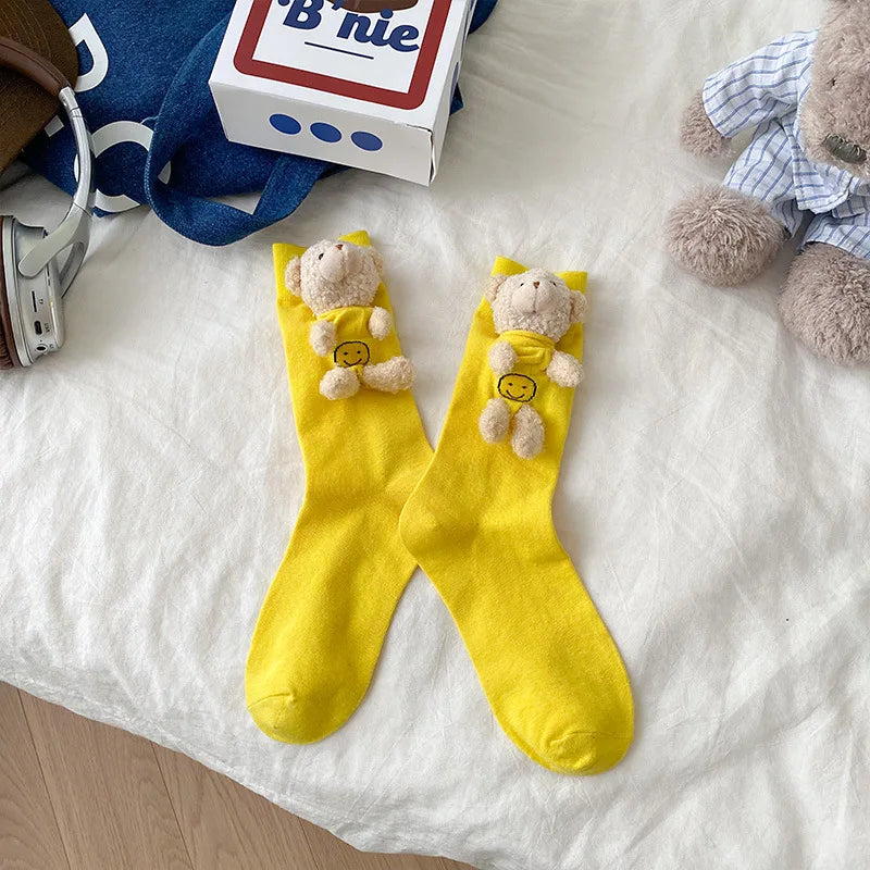 Net red socks cute bear three-dimensional doll socks accessory socks Hipster socks Solid color pile socks Dongdaemun Korean sock