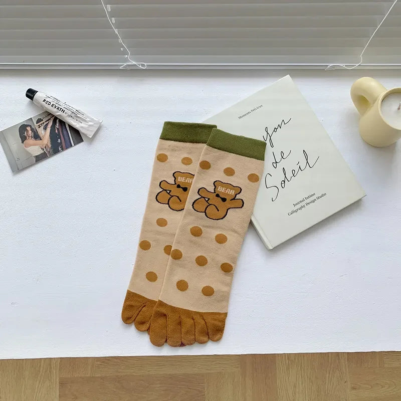 Cotton Boot Socks Women Women Autumn And Winter Five Finger Socks Pure Cotton Toe Socks Print Winter Warm Socks Christmas Gift