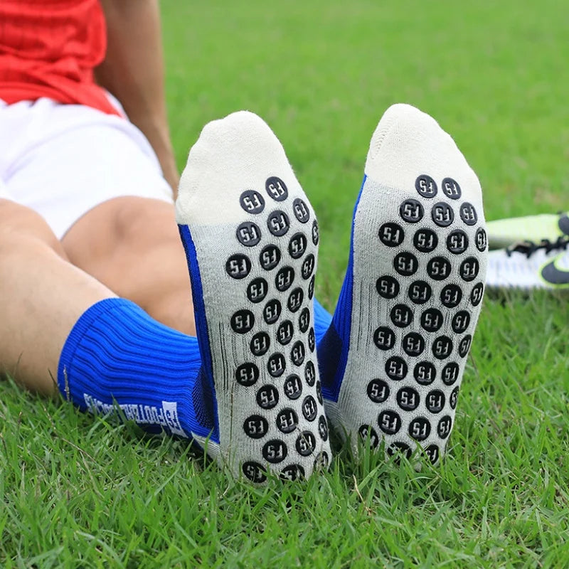 4 Pairs Men's Soccer Socks with Grip Non Slip Anti Slip Athletic Socks with Cushion Pads for Football Basketball Hockey