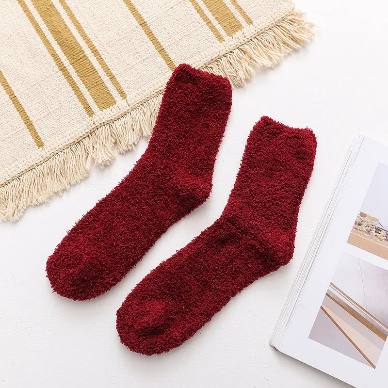 Men Winter Warm Fuzzy Socks Male Home Floor Sleeping Socks Solid Colors Fleece Soft Coral Velvet Thermal Fluffy Socks Men's Gift