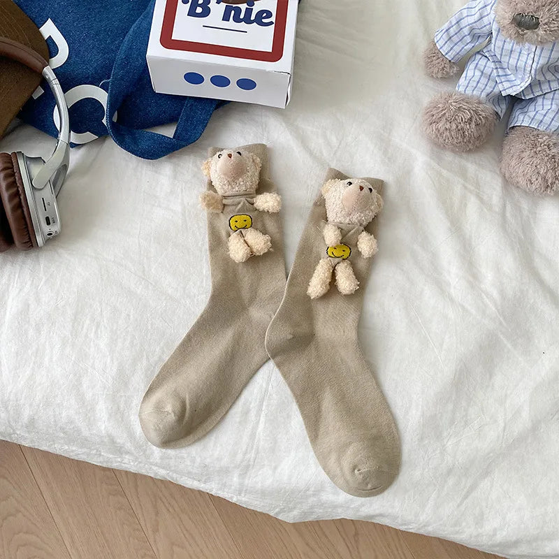 Net red socks cute bear three-dimensional doll socks accessory socks Hipster socks Solid color pile socks Dongdaemun Korean sock