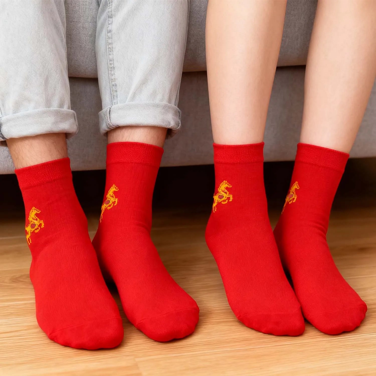 2026 Zodiac Year Red Socks for Men and Women Big Red Midsole Pure Cotton Horse Year Lucky Socks New Year Wear Sock Gifts