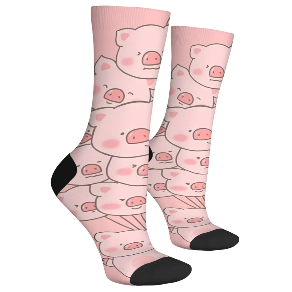 Fun and trendy pink cute pig print retro Harajuku style women's socks non-slip breathable basketball socks novelty gift