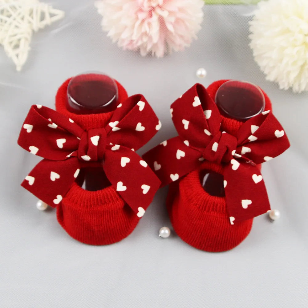 Baby Socks Newborn Cute Girl Princess Socks Bow Boat Red Socks Toddler Cotton Floor Socks Infant Items Baby Accessories Clothes