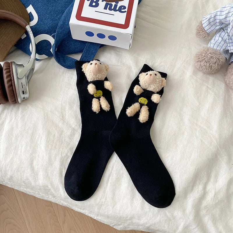 Net red socks cute bear three-dimensional doll socks accessory socks Hipster socks Solid color pile socks Dongdaemun Korean sock