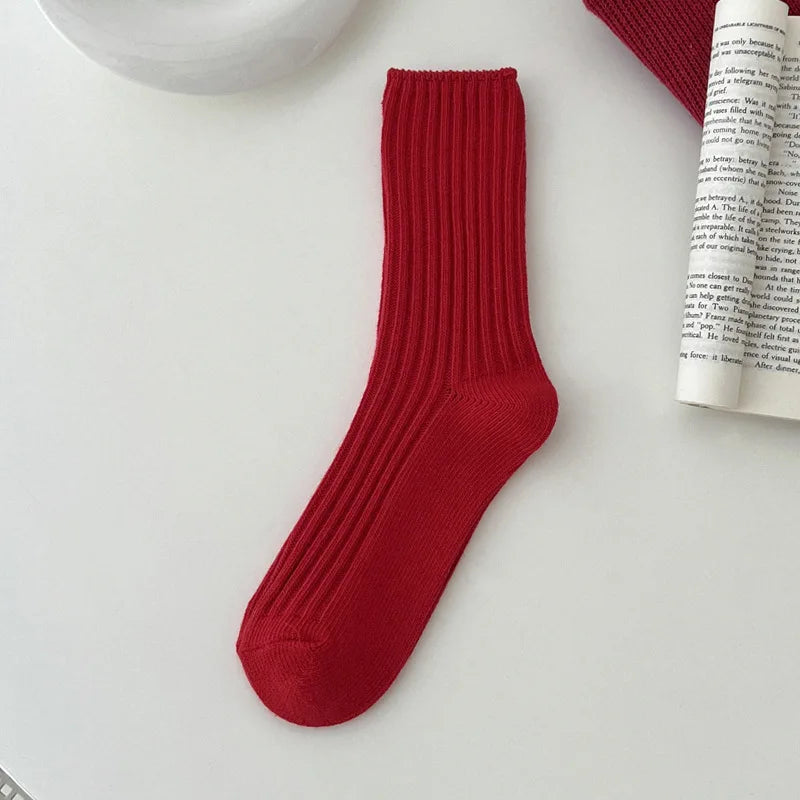 Women's Socks Breathable Christmas New Year Red Socks For Girls Fashion Striped Casual Autumn Winter Socks Warm Comfortable Soft