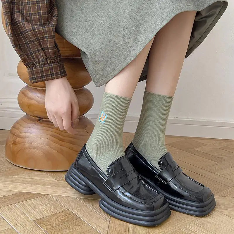 Pink Socks Embroidery Flower Harajuku Retro Vintage Women Socks College Style High School Girls Japanese Kawaii Cute Long Socks