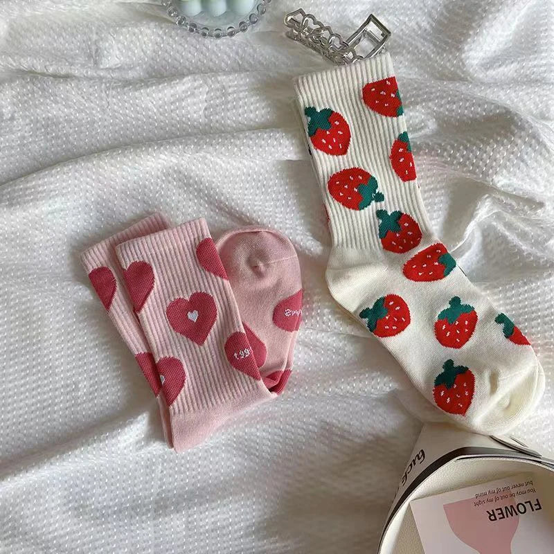 Pink Socks Women's Spring Trend Versatile Mid Tube Socks Love Letter Cute Kawaii Long Socks Ins Trendy Outwear Women's Socks