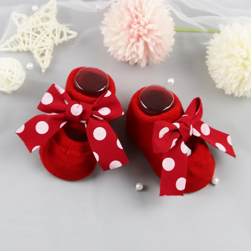 Baby Socks Newborn Cute Girl Princess Socks Bow Boat Red Socks Toddler Cotton Floor Socks Infant Items Baby Accessories Clothes