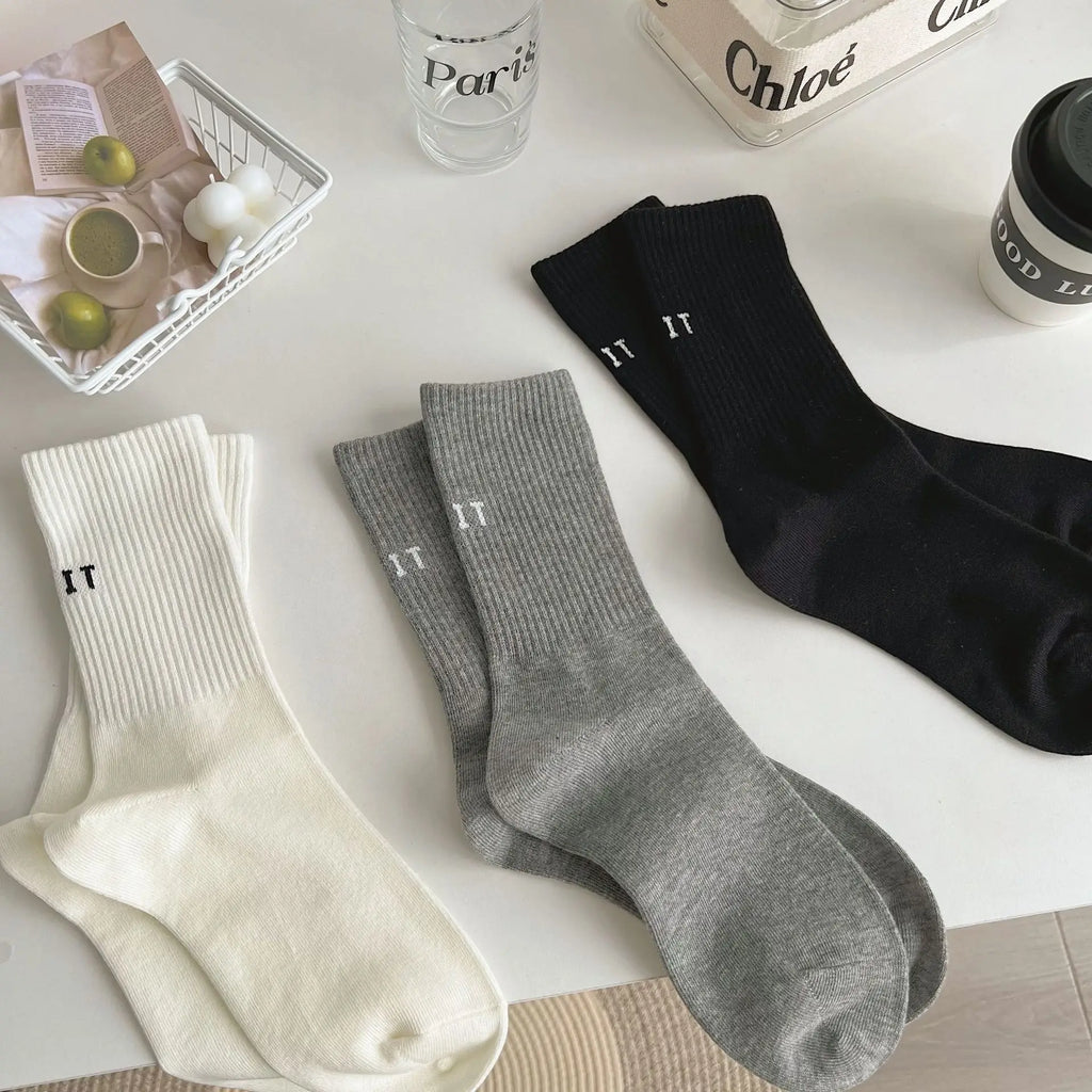 Pink Socks Women's Spring and Autumn Style Mid-tube Socks Ins Outside Wear Cotton Bottoming High Waist Letter Sports Stockings