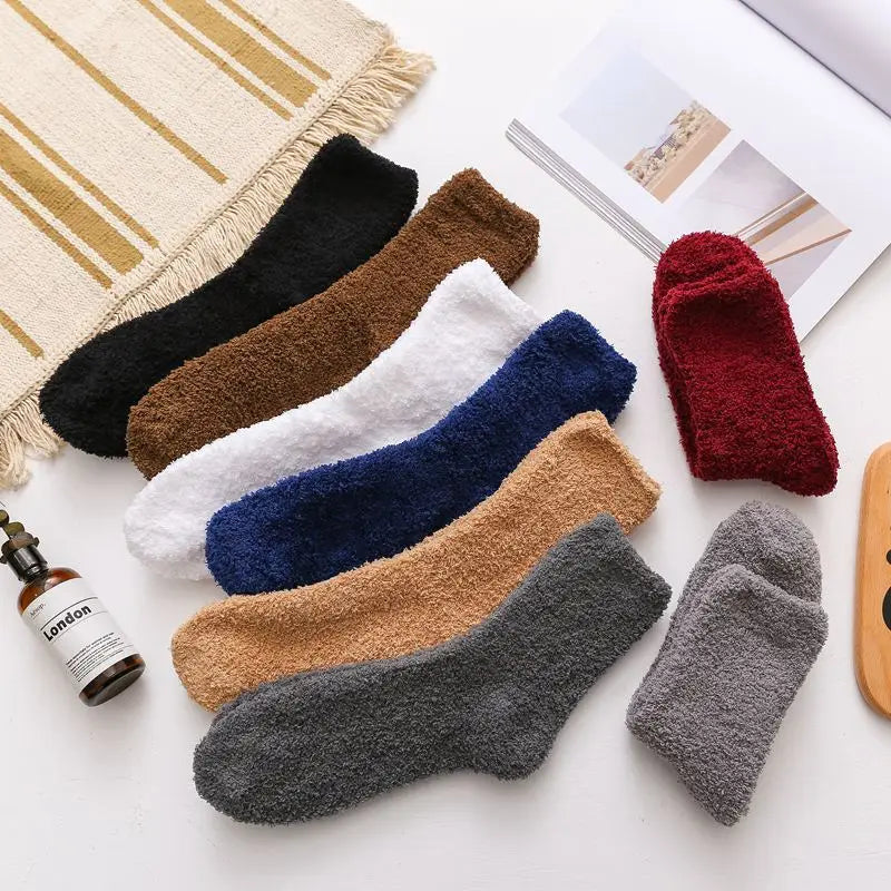 Men Winter Warm Fuzzy Socks Male Home Floor Sleeping Socks Solid Colors Fleece Soft Coral Velvet Thermal Fluffy Socks Men's Gift