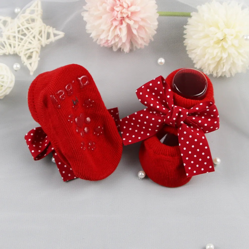 Baby Socks Newborn Cute Girl Princess Socks Bow Boat Red Socks Toddler Cotton Floor Socks Infant Items Baby Accessories Clothes