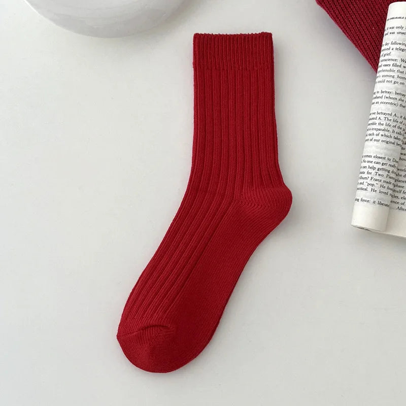 Women's Socks Breathable Christmas New Year Red Socks For Girls Fashion Striped Casual Autumn Winter Socks Warm Comfortable Soft