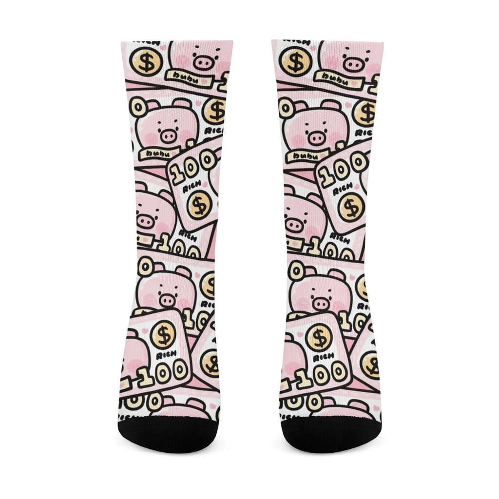 Fun and trendy pink cute pig print retro Harajuku style women's socks non-slip breathable basketball socks novelty gift
