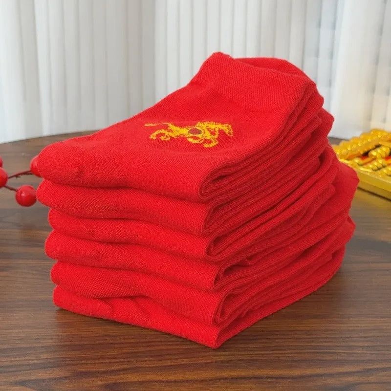 2026 Zodiac Year Red Socks for Men and Women Big Red Midsole Pure Cotton Horse Year Lucky Socks New Year Wear Sock Gifts