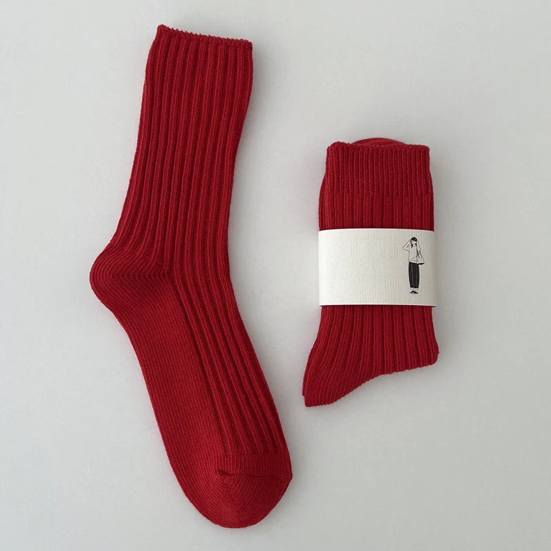 Women's Socks Breathable Christmas New Year Red Socks For Girls Fashion Striped Casual Autumn Winter Socks Warm Comfortable Soft