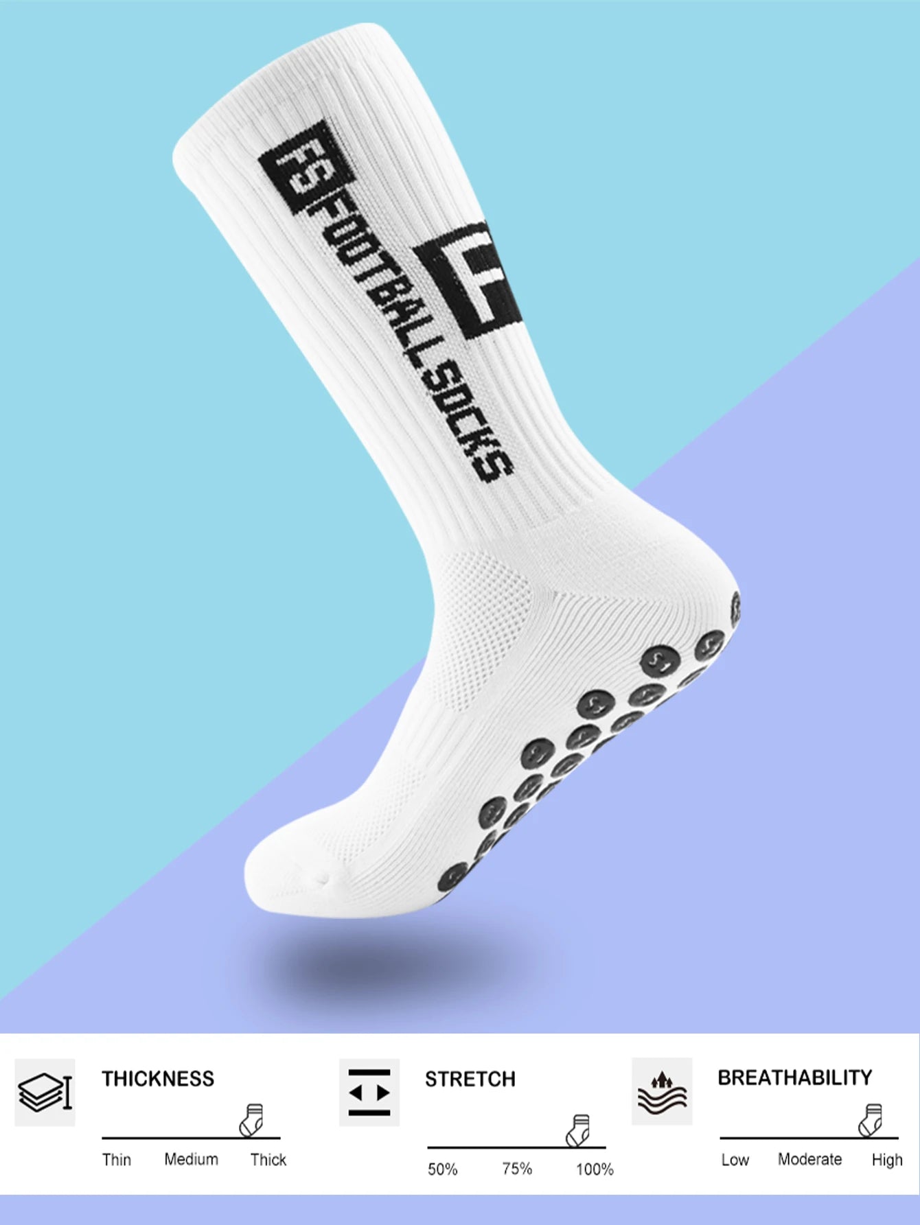 4 Pairs Men's Soccer Socks with Grip Non Slip Anti Slip Athletic Socks with Cushion Pads for Football Basketball Hockey