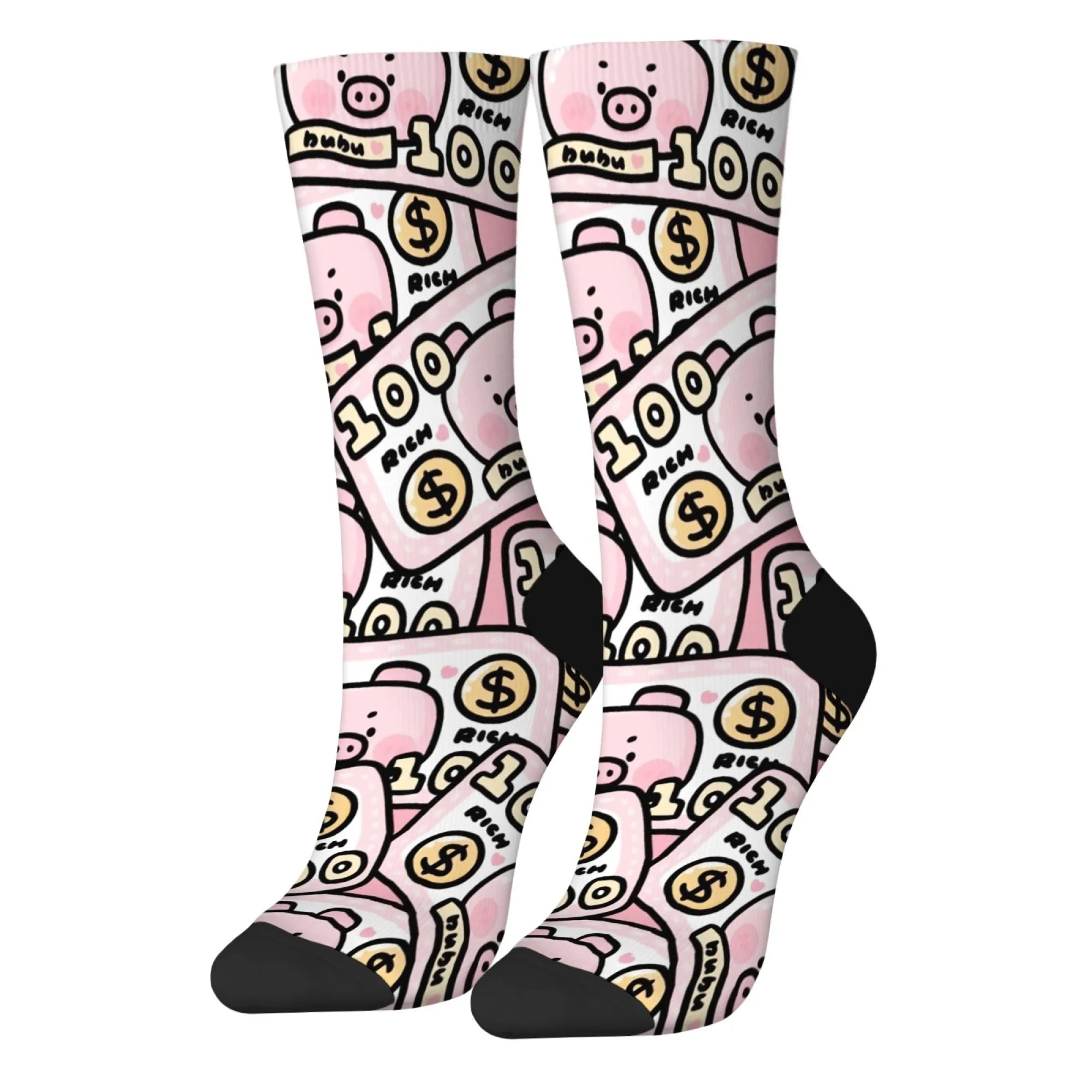 Fun and trendy pink cute pig print retro Harajuku style women's socks non-slip breathable basketball socks novelty gift