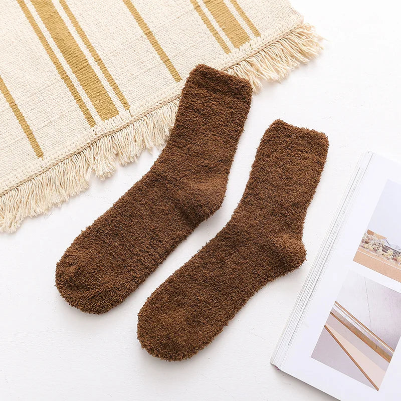 Men Winter Warm Fuzzy Socks Male Home Floor Sleeping Socks Solid Colors Fleece Soft Coral Velvet Thermal Fluffy Socks Men's Gift