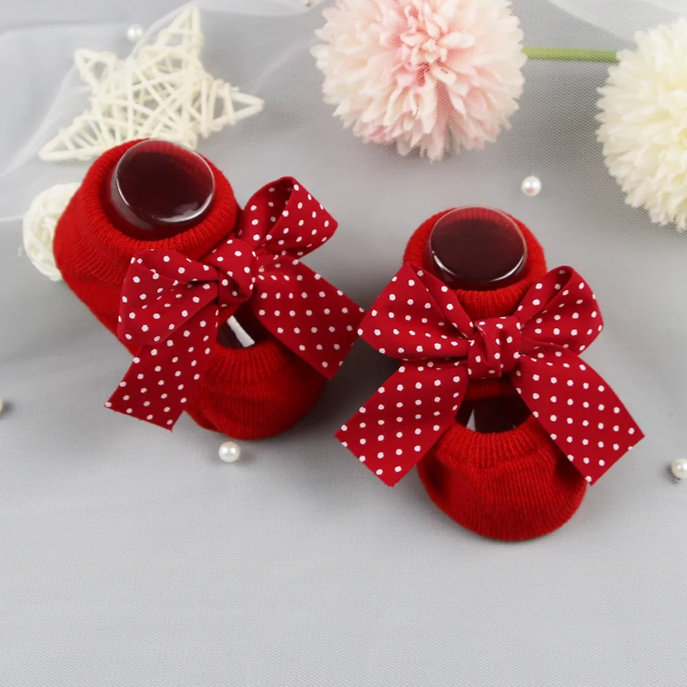 Baby Socks Newborn Cute Girl Princess Socks Bow Boat Red Socks Toddler Cotton Floor Socks Infant Items Baby Accessories Clothes