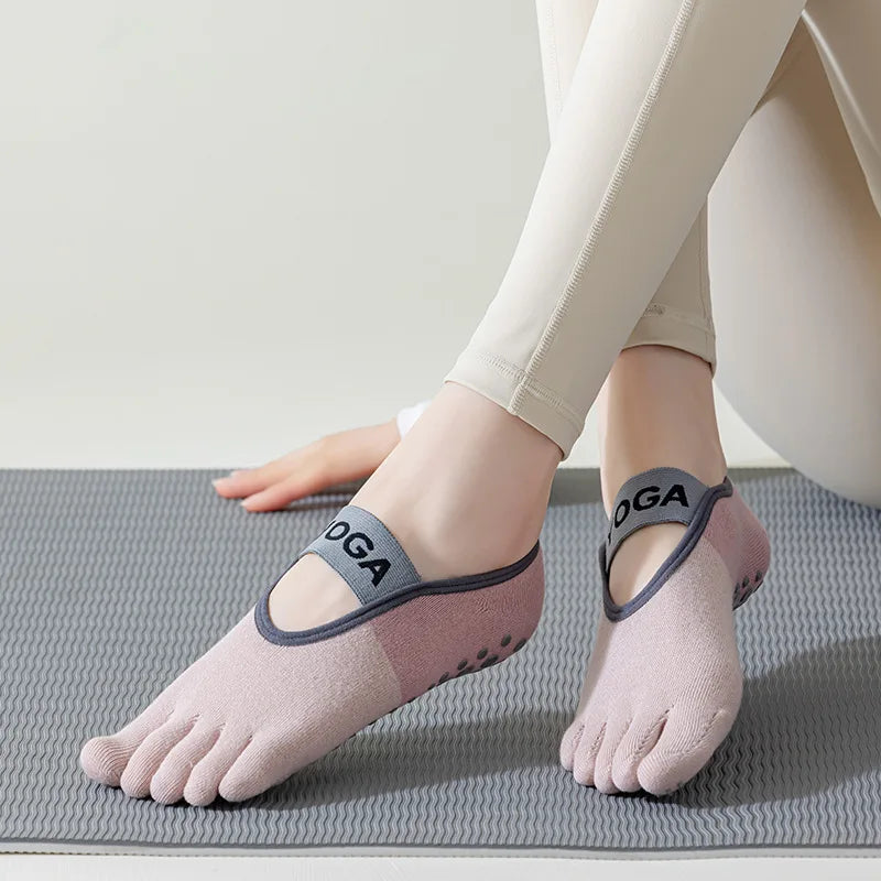 Cotton Yoga Socks For Women Professional Anti-Slip Sole Silicone Five Finger Sport Socks Bandage Sports Girls Ballet Dance Socks