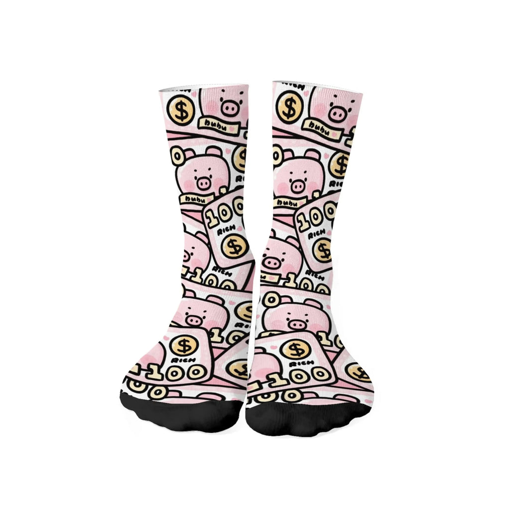 Fun and trendy pink cute pig print retro Harajuku style women's socks non-slip breathable basketball socks novelty gift