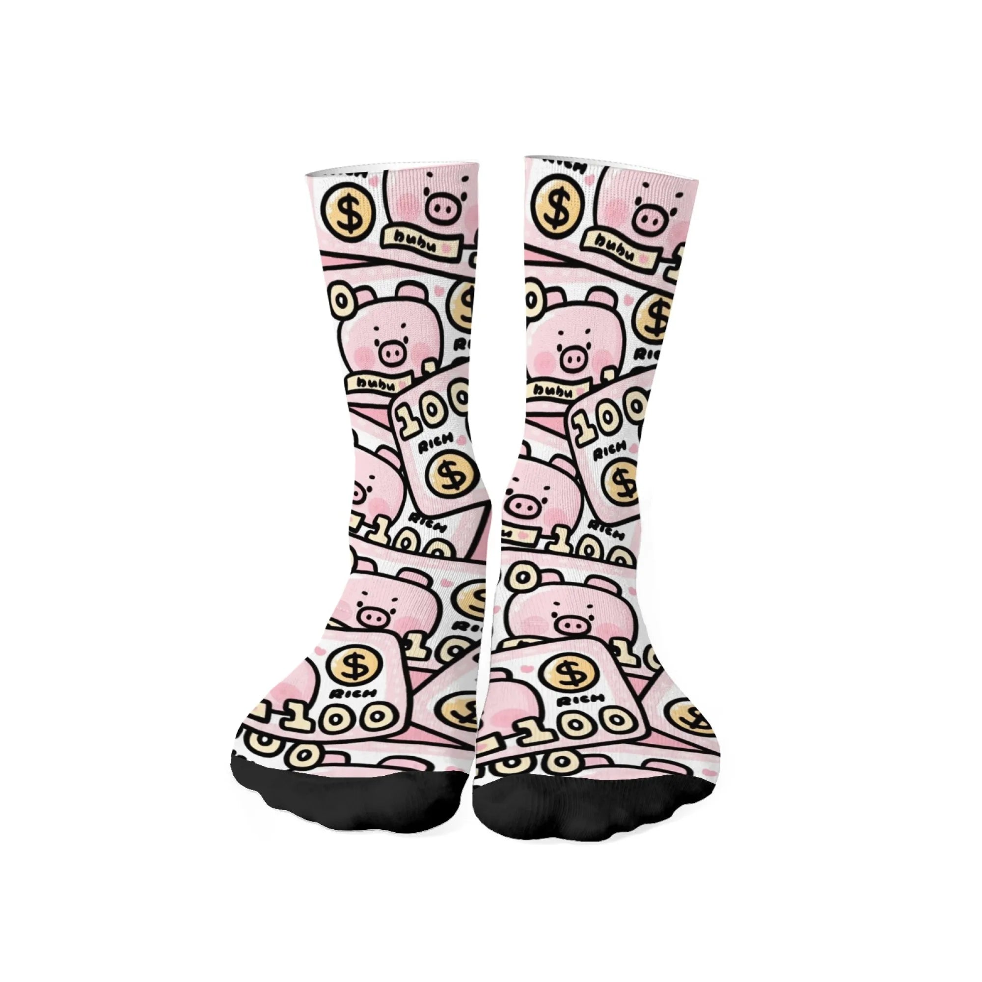 Fun and trendy pink cute pig print retro Harajuku style women's socks non-slip breathable basketball socks novelty gift